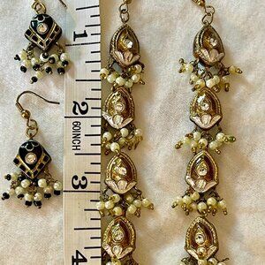 Two pairs of glamorous Mughal-style Indian wedding earrings w/ crystal, pearls